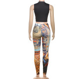 Sleeveless Print Tight Two Piece Pants Set DLSF-K25S68435