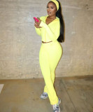 Long Sleeve Solid Color Sport Two Piece Pants Set(With Hairband) XMCS-qk20250911