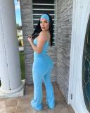 Sling Washed V Neck Denim Jumpsuit(Without Hairband) YRST-T111