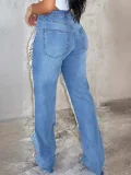 Chain Bead Hollow Out Straight Leg Jeans YUMT-YMT323