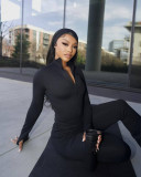 Long Sleeve Solid Color Sport Two Piece Pants Set(With Hairband) XMCS-qk20250911