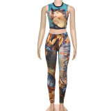 Sleeveless Print Tight Two Piece Pants Set DLSF-K25S68435