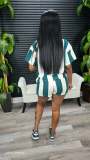 Stripe Color Block Two Piece Shorts Set GSXK-SX0503