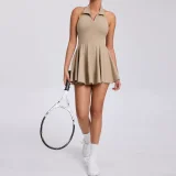 Solid Color Sleeveless Halterneck Sport Mini Dress GQSA-QS521
