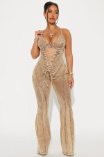 Hollow Out Bandage Denim Sling Jumpsuit YRST-T065