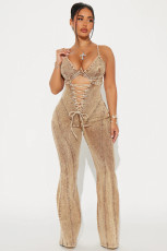Hollow Out Bandage Denim Sling Jumpsuit YRST-T065