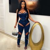 Solid Color Hollow Out Sling Two Piece Pants Set YRST-T064