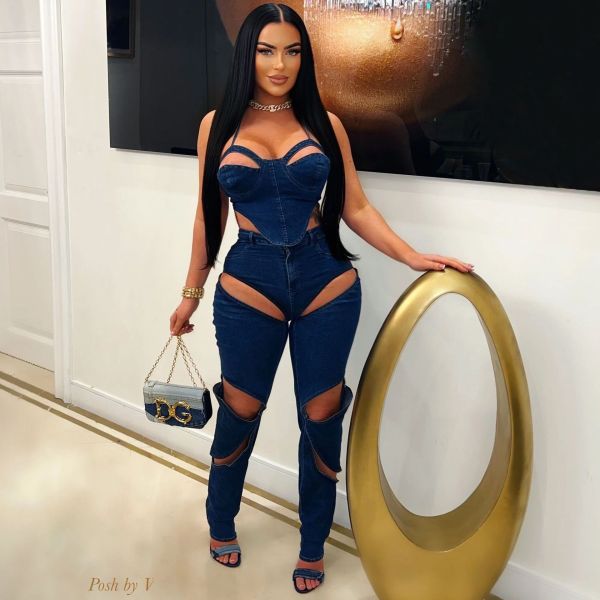 Solid Color Hollow Out Sling Two Piece Pants Set YRST-T064