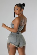 Pearl Diamond Chain Tank Tops Shorts Denim Suit YUMT-YMT353