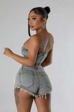 Pearl Diamond Chain Tank Tops Shorts Denim Suit YUMT-YMT353