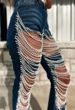 Chain Bead Hollow Out Straight Leg Jeans YUMT-YMT323