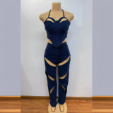 Solid Color Hollow Out Sling Two Piece Pants Set YRST-T064