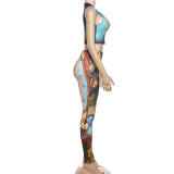 Sleeveless Print Tight Two Piece Pants Set DLSF-K25S68435