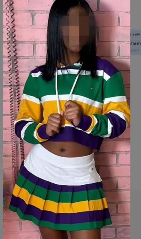 Sport Stripe Long Sleeve Pleated Skirts Suit GYXF-5088