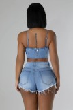 Pearl Diamond Chain Tank Tops Shorts Denim Suit YUMT-YMT353