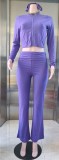 Long Sleeve Solid Color Sport Two Piece Pants Set(With Hairband) XMCS-qk20250911