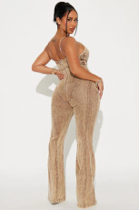 Hollow Out Bandage Denim Sling Jumpsuit YRST-T065
