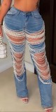 Chain Bead Hollow Out Straight Leg Jeans YUMT-YMT323