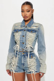 Fashion Denim Drawstring Tie Up Short Suit YRST-T073