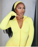 Long Sleeve Solid Color Sport Two Piece Pants Set(With Hairband) XMCS-qk20250911