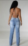 Chain Bead Hollow Out Straight Leg Jeans YUMT-YMT323