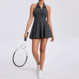 Solid Color Sleeveless Halterneck Sport Mini Dress GQSA-QS521
