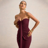Wrap Chest Solid Color Maxi Dress GSZM-C25DS236