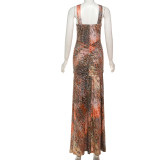 Pleated Print Sleeveless Maxi Dress XEF-K25D78373