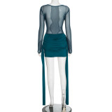 Solid Color Long Sleeve Mesh Mini Dress GSZM-C25DS246