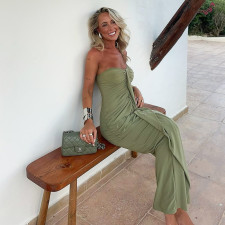 Wrap Chest Solid Color Maxi Dress GSZM-C25DS236