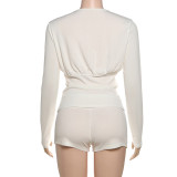 Solid Color Long Sleeve Two Piece Shorts Set XEF-K25S75475