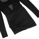 Sexy Mesh Long Sleeve Pleated Romper GSZM-C25RP262