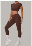 Short Sleeve Sport Solid Color Pants Suit GQSA-46038+08101