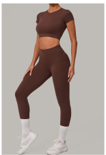 Short Sleeve Sport Solid Color Pants Suit GQSA-46038+08101