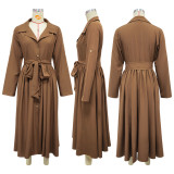 Long Sleeve Solid Color Midi Dress YF-20105