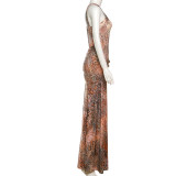 Pleated Print Sleeveless Maxi Dress XEF-K25D78373