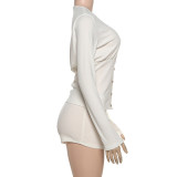 Solid Color Long Sleeve Two Piece Shorts Set XEF-K25S75475