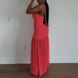 Pleated Halterneck Backless Maxi Dress DLSF-K25D79428