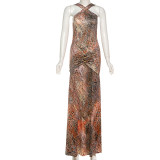 Pleated Print Sleeveless Maxi Dress XEF-K25D78373