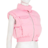 Solid Color Sleeveless Zipper Cotton Vest Jacket GSZM-Y25TP352