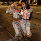 Leopard Print Zipper Patchwork 2 Piece Pants Set DLSF-K25S80683