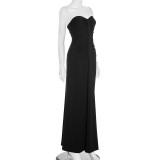 Wrap Chest Solid Color Maxi Dress GSZM-C25DS236
