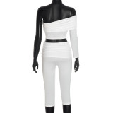 Single Shoulder Sleeve Solid Sport Pants Suit GSZM-C25ST231