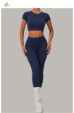 Short Sleeve Sport Solid Color Pants Suit GQSA-46038+08101
