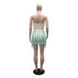 Fashion Tassel Wrap Chest Two Piece Skirts Set CYA-901984