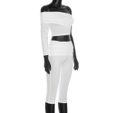 Single Shoulder Sleeve Solid Sport Pants Suit GSZM-C25ST231