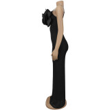 Lace Chest Flower Backless Suspender Maxi Dress BY-7513