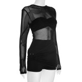 Sexy Mesh Long Sleeve Pleated Romper GSZM-C25RP262