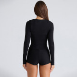 Long Sleeve Solid Color Two Piece Shorts Set GSZM-D25ST354