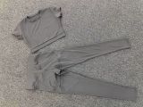 Short Sleeve Sport Solid Color Pants Suit GQSA-46038+08101